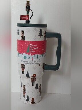 Nutcracker Holiday Stainless Steel Insulated Tumbler with Handle - Green/White